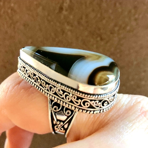 New Huge Botswana Agate 925 Silver Ring. - Picture 12 of 16